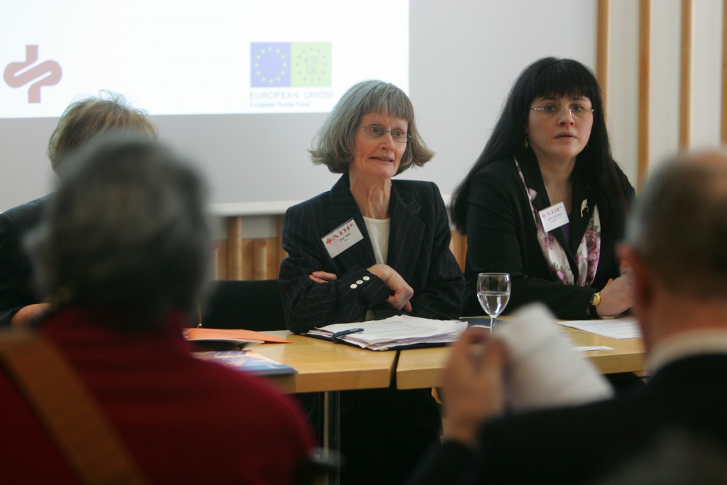 Jane Hunt and Kath Sutherland presenting information about accessible business resources