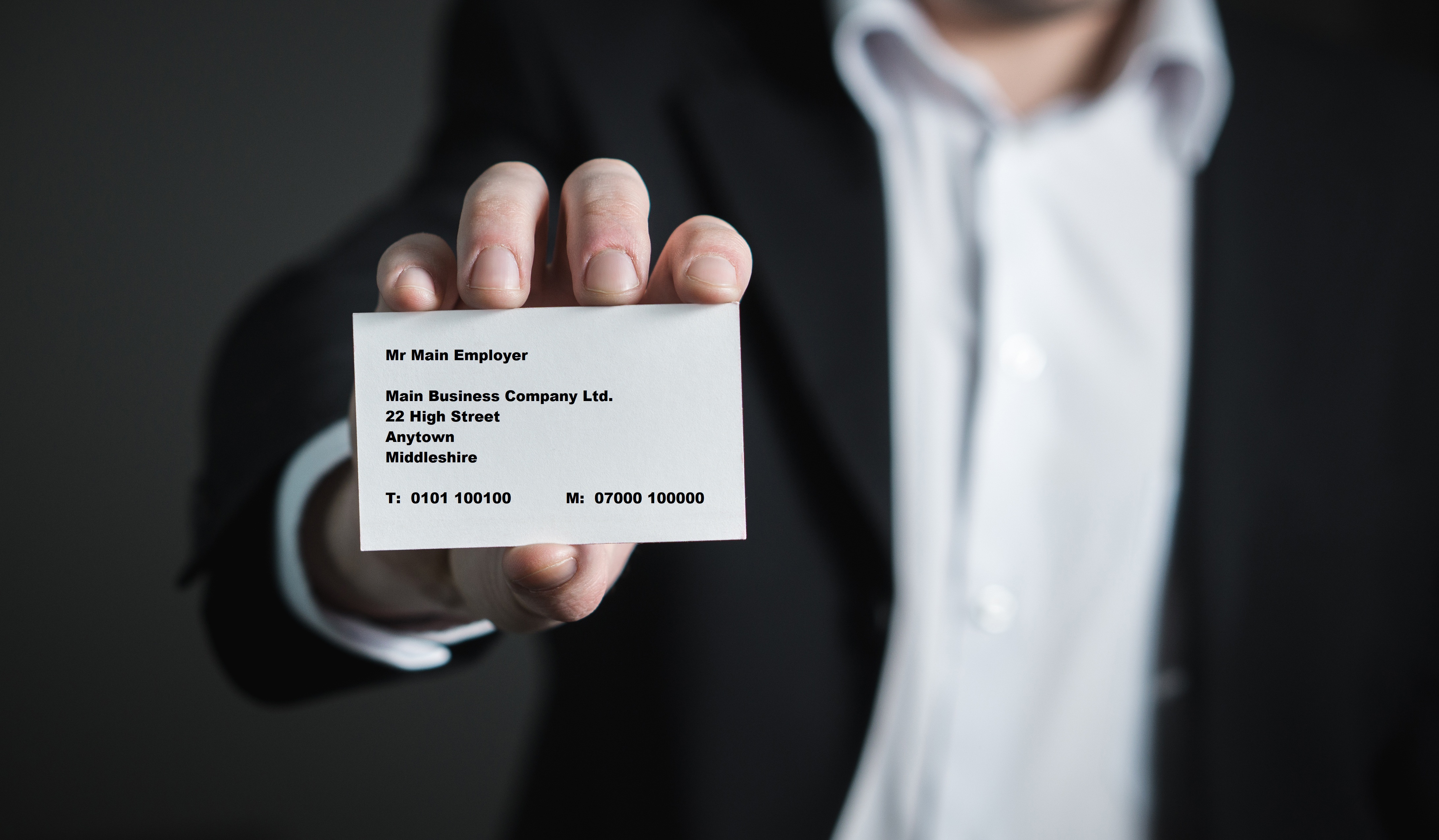 Employer showing his business card